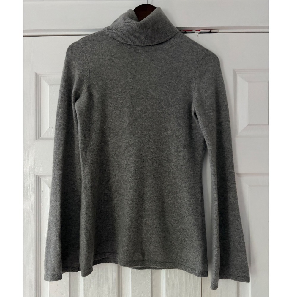 Saks Fifth Avenue 100% Cashmere Turtleneck Sweater Gray Bell Sleeve Womens Small